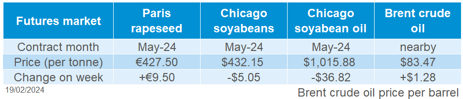 Table of oilseeds futures 19 02 2024